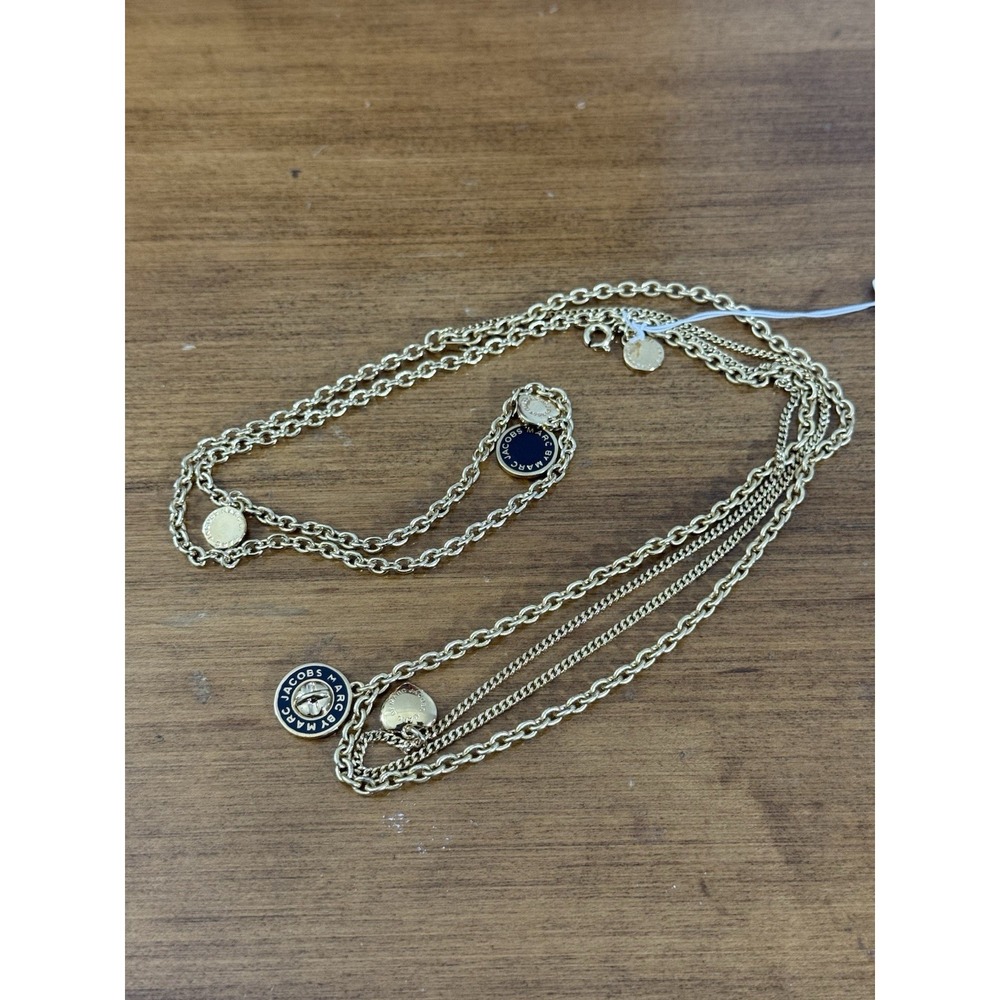 Marc Jacobs Silver Tone Blue Enamel Pendant Necklace Chain Fashion Jewelry‎